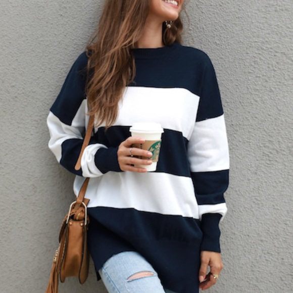 LAST 1 M‼️NAVY WHITE striped - Sweater - Picture 4 of 5
